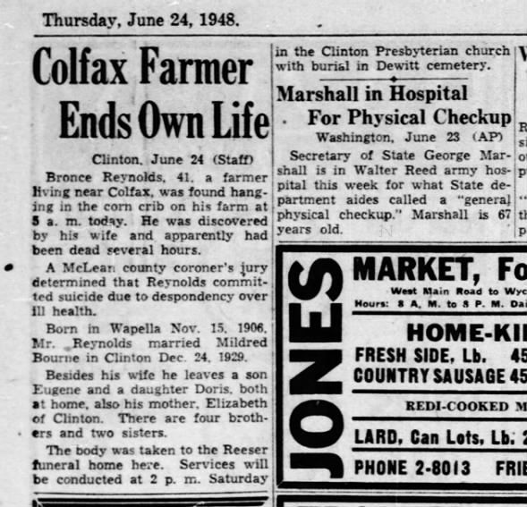 The Decantur Daily Review June 24, 1948 Bronce Reynolds ends own life